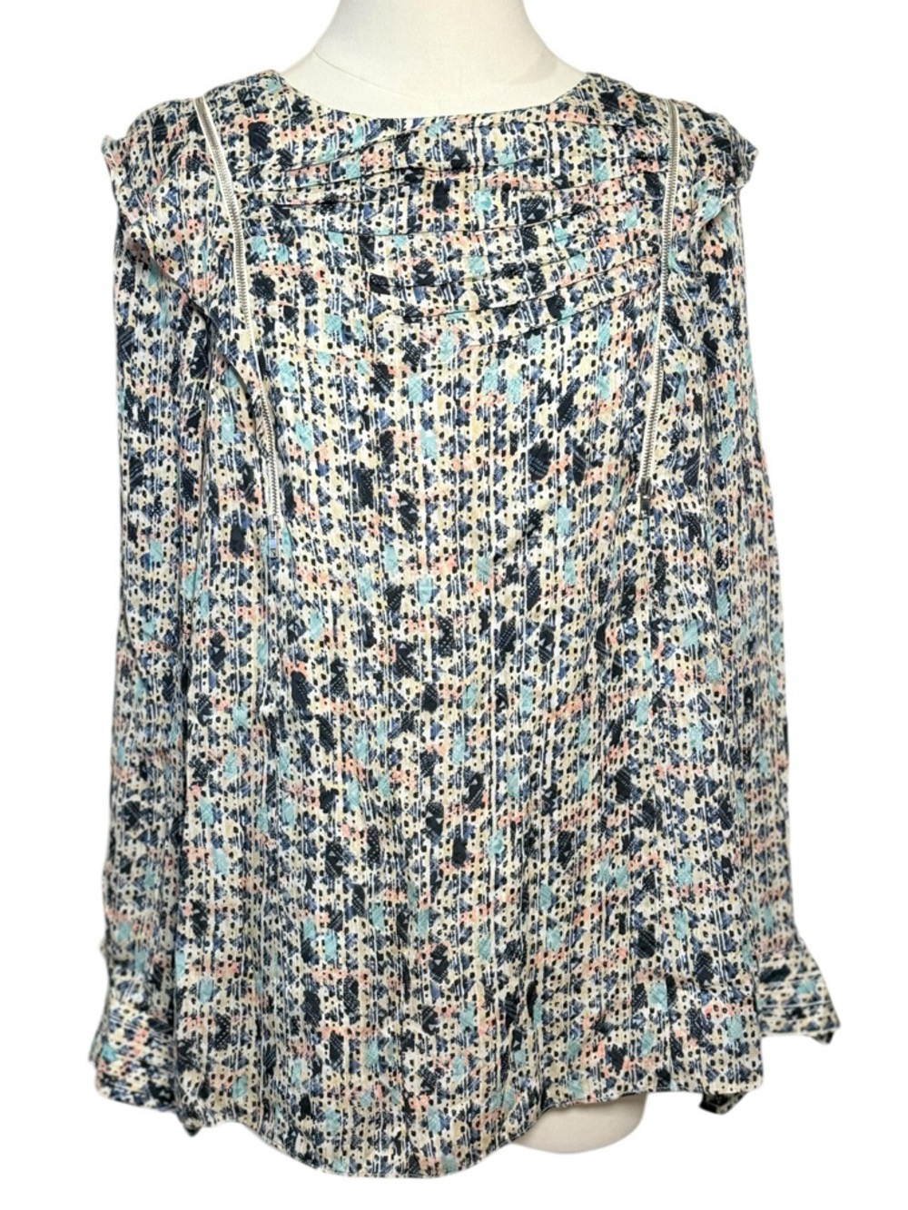 Reiss Olivia Ditsy Print Ruffle Trim Blouse Top Size 10 - Picture 3 of 12